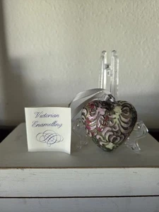 NYCO Victorian Enameling Puffy Heart Ornament 2" Hand Decorated Floral Vintage - Picture 1 of 10