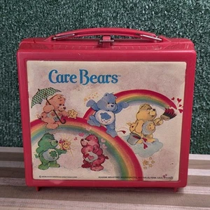 Vintage 1980s Care Bears Aladdin Red Plastic Lunch Box NO THERMOS - Picture 1 of 8