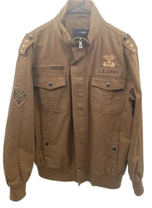 H. T. Niao Army Jacke Herren Gr. L-XL braun Full Zip Mantel mehrere Taschen Patches - Bild 1 von 11