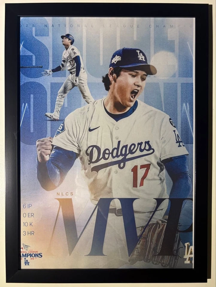 LA Dodgers MLB 2025 NLCS MVP Shohei Ohtani #17 A4 Poster w/ Black Framed New - Image 1 of 1
