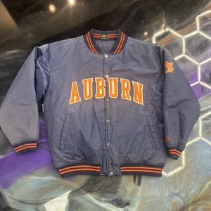 Vintage Auburn University Tigers Satin Starter Jacket Retro Blue Bomber 80s XL - Picture 1 of 7