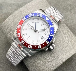 CUSTOM PEPSI GMT BEZEL SILVER DIVER DATE RED WATCH YACHT SUB w/ NH34 Movement - Picture 1 of 6