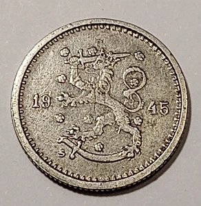 *Finland  *  50 penniä *  1945 * Iron * condition Good  1+ *RARE* - Picture 1 of 2