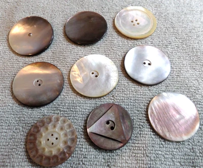 9 Vintage Antique MOP Mother of Pearl Buttons VARIOUS SHAPES SIZES - Image 1 of 4