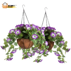 Cesta de petunia púrpura totalmente montada por tm, juego de 2 - Imagen 1 de 12