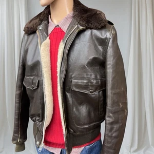 VTG Schott I-S-674-M-S Brown Leather Flight Bomber Jacket Talon USA 44 Mens Lrg. - Picture 1 of 22