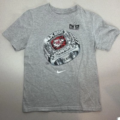 Nike Kansas City Chiefs Cuatro Tiempos Campeones del Super Bowl Anillo Camisa Gris Juvenil Med Foto 1 de 4