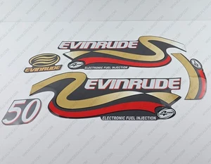 Evinrude 50 hp Four Stroke outboard engine decals sticker set reproduction Gold - Picture 1 of 5