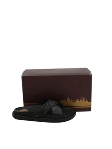 Sandalias Base London Hombre UK 9 Cuero Negro con Otros Deslizadores Nuevas con etiquetas - Imagen 1 de 8
