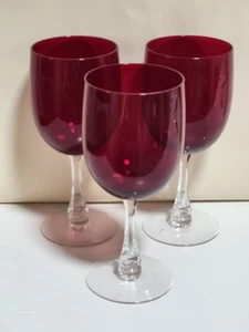 Set of 3 Fostoria Fascination Ruby Red Wine Glasses/ Waterford Goblets - Picture 1 of 5