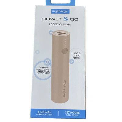 myCharge 4500mAh Power & Go Pocket Power Bank - Beige: 12W Output, Rechargeable - Image 1 of 4
