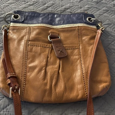 The Sak Brown Leather Kendra Cross Body Purse Handbag brown/gold/navy - Image 1 of 4