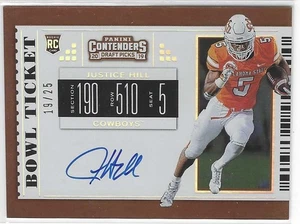 2019 Panini Contenders Draft Picks Bowl Ticket 19/25 Justice Hill Rookie Auto RC - Picture 1 of 2