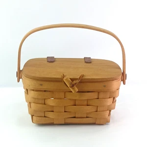 Longaberger Basket Closable Wood Top Adjustable Wood Handle 7" x 5" x 4"-T - Picture 1 of 13
