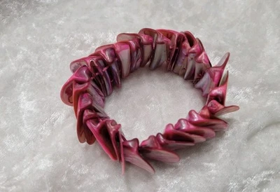 Brazalete elástico rosa abulón o madreperla fregona 1/2 círculo concha Foto 1 de 4