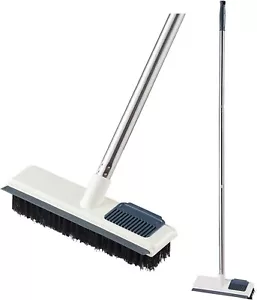 Floor Scrubbing Brush Long Handle Pole 3 in 1 Stiff Bristle Brush Squeegee 44" - Picture 1 of 12