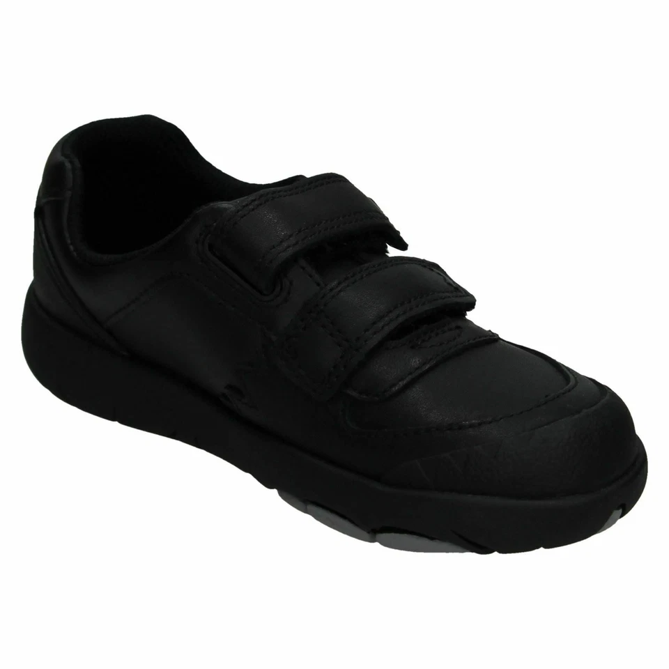 Boys Clarks 'Rex Pace' T Black Leather School Shoes Uk 7 G