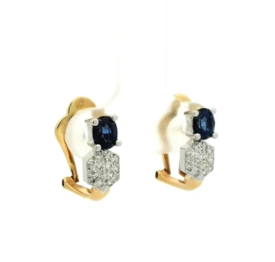 Sapphire & Cubic Zirconia Huggie Earrings In 18K Two-Tone Gold - Image 1 of 4