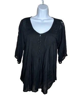 Blusa Cleobella Anthropologie negra pintuck botón campesino top boho talla M Foto 1 de 4