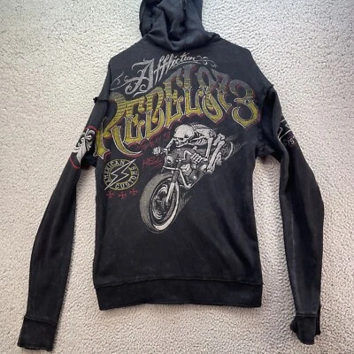 Affliction Hoodie Men’s Size Small Colorful Double Sided Reversible Distressed - Image 1 of 4