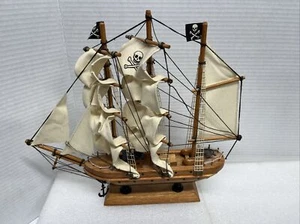 Modelo de barco pirata caribeño de madera de colección con soporte L 12,5" 11,5" de alto - Imagen 1 de 11