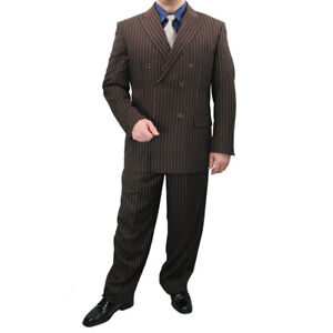 HAS TO GO! Luxurious Men's DB Gangster Stripe Suit BROWN, 54 R, $299+