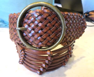 NEW Linea Pelle Braided Leather Belt Ladies  MED   2 1/4"  Brown   429 - Picture 1 of 4