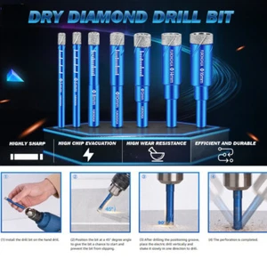 Diamond Drill Bit Set Round Shank For Porcelain Granite Tile Ceramics Glass - Picture 1 of 15