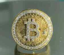 2Ct Round Cut Moissanite Customize Letter Bitcoin Men's Ring Yellow Gold Plated