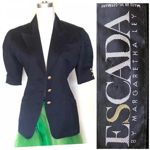 VTG 90s ESCADA by Margaretha Ley NAVY Nipped Waist BLAZER Jacket S/M - Picture 1 of 8