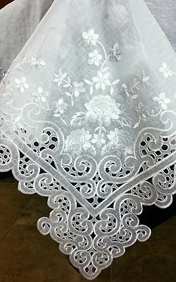 54x72" Embroidered Embroidery Sheer Organza Tablecloth w/ Napkins Elegant Linen - Image 1 of 4