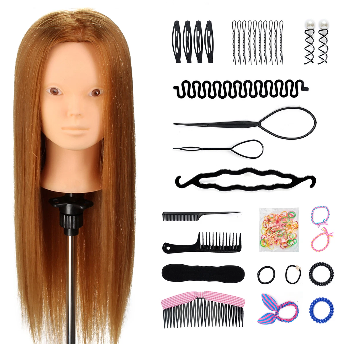 Übungskopf Friseur Mit Echthaar – 45,7 Cm, Inkl. Stativ & Halterung, Für Styling & Flechten