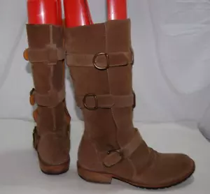 38/US8 ❤️Fiorentini+Baker Eternity Buckle Khaki Suede Leather Women Riding Boots - Picture 1 of 15