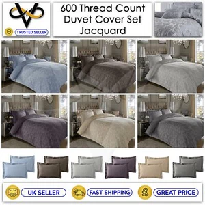 Luxury 600TC Jacquard Duvet Cover Set Floral Cotton Rich Bedding Set&Pillowcases - Picture 1 of 7