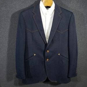 Levi's Western Sportcoat Men's 44L Blue Suit Jacket Smile Pocket Yoke Blazer - Picture 1 of 18