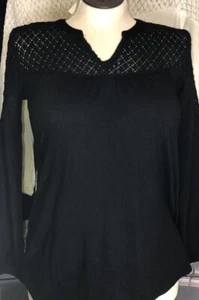 Style&Co PS NWT Black Crochet Shoulder Blouse Shirt V-neck $60 - Picture 1 of 12