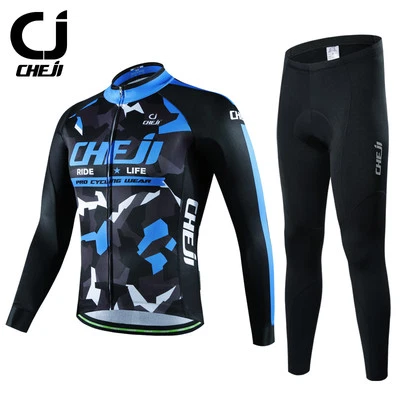 CHEJI мужской велосипед зимняя одежда тепловой флис Велоспорт Джерси брюки синий камуфляж - Изображение 1 из 4