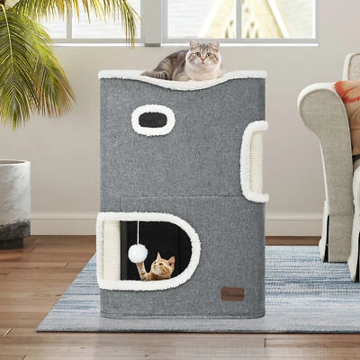 2-Tier Cat House Indoor Cat Cave Bed Playhouse Covered Cat Beds & Furniture - Image 1 of 4
