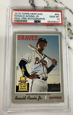 2019 Topps Heritage High Real One Ronald Acuna Jr Acuña PSA 10 Gem MINT Auto - Image 1 of 2
