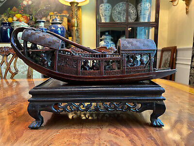 A Finely Carved Chinese Qing Dynasty Bamboo Boat, 19th C. • 605.13£