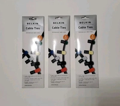 Belkin F8B024q Multicolored Cable Ties Lot Of 3 (6/PK) New - Image 1 of 4