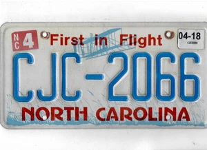 NORTH CAROLINA passenger 2018 license plate "CJC-2066" - Picture 1 of 1
