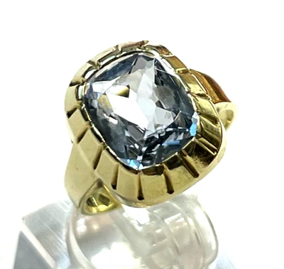 Massiver 585 Gold 14 K Ring Aquamarin Kissen Ø 17,5 mm RG 55 Juwelier sehr gepfl - Bild 1 von 4