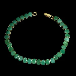 925 Sterling Silver Bracelet Oval Emerald 6x5mm Natural Gemstone Jewelry 7.5in - Picture 1 of 13