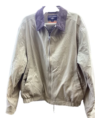 Vintage Dockers ~Men's Size L~ Khaki Bomber Full Zip Stain Defender Coat Jacket - Image 1 of 4