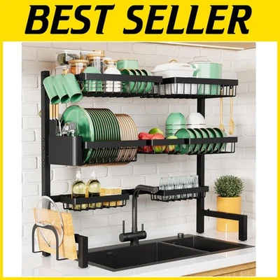 Estante de secado para fregadero de cocina con cestas de almacenamiento - negro Foto 1 de 4