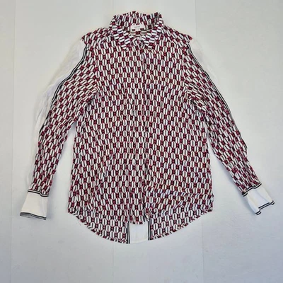 Blusa REISS 8 Rojo Negro Mujer Patrón Manga Larga Viscosa Elegante - Imagen 1 de 4