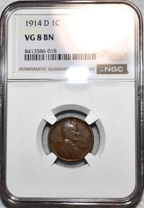 NGC VG-8 BN 1914-D Lincoln Cent, Attractive, Evenly Circulated, Key-Date! - Picture 1 of 2