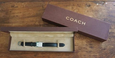 COACH Swiss Silver Case Woman's Black Leather Watch W014 NEW BATTERY + Orig Box - image 1 of 4