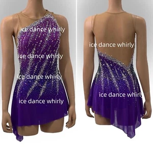 606Women Adult Rhinestone Figure Ice Skating Dress Gymnastic Dance Leotard Skirt - Picture 1 of 10